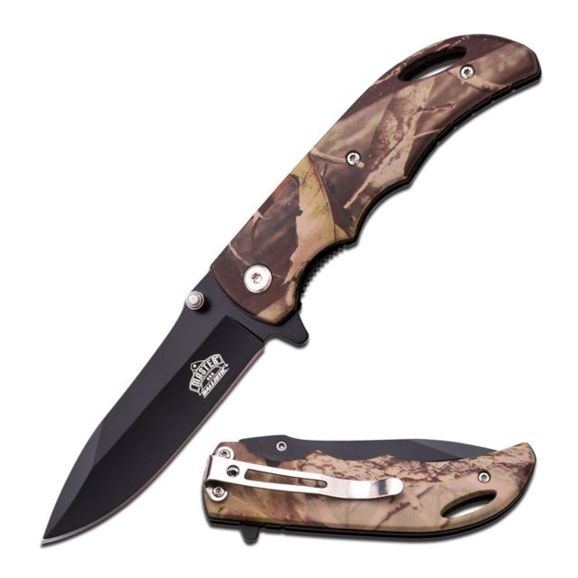 Master USA Folding Blade 3.5in Stainless Steel Blade Forest Camo Coated Nylon Fiber Handle - Master Usa