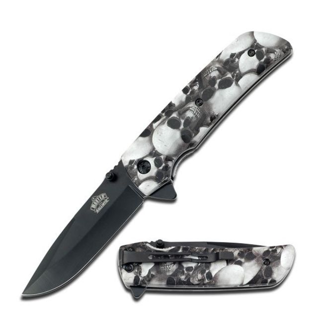 Master USA Folding Blade 3.5in Stainless Steel Blade Grey Skull Camo Nylon Fiber Handle - Master Usa