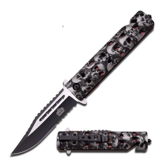 Master USA Folding Blade 3.8in Stainless Steel Blade Grey Skull Camo Nylon Fiber Handle - Master Usa