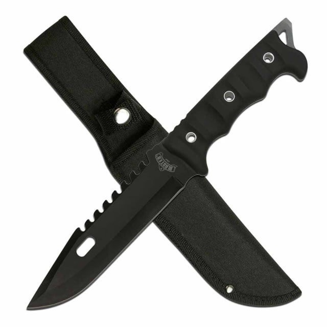 Master USA  Fixed Blade Knife 6.75in 3CR13 Stainless Steel Spear Point Black Blade Nylon Fiber Handle Black - Master Usa