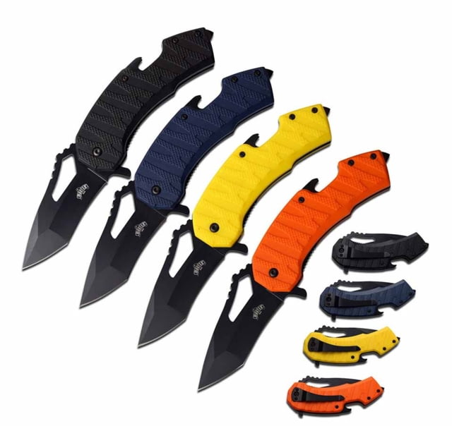 Master USA  Spring Assisted Knife Set 3.1in 3CR13 Stainless Steel Modified Tanto Black Blade Injection Molded Handle - Master Usa