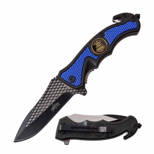 Master USA  Spring Assisted Knife 3.5in 3CR13 Stainless Steel Spear Point Black Blade Injection Molded/Aluminum Handle Blue/Black - Master Usa