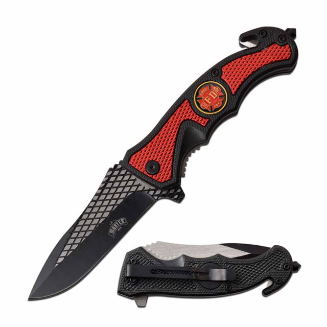 Master USA  Spring Assisted Knife 3.5in 3CR13 Stainless Steel Spear Point Black Blade Injection Molded/Aluminum Handle Red/Black - Master Usa