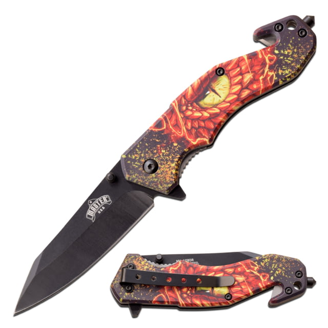 Master USA Tanto Spring Assisted Knife 3.75 in 3Cr13 Stainless Steel Stainless Steel Black/Yellow Eye - Master Usa