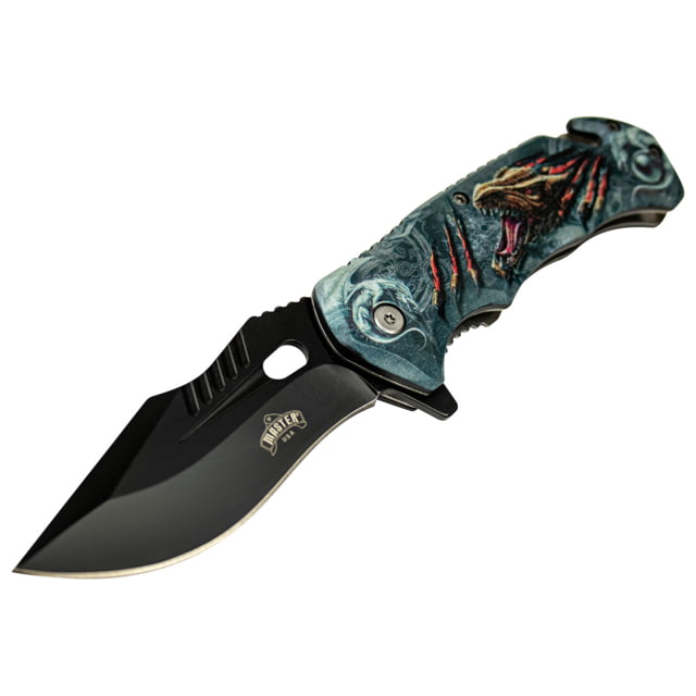 Master USA Tanto Spring Assisted Knife 3.75 in 3Cr13 Stainless Steel Stainless Steel Grey/Yellow Dragon - Master Usa