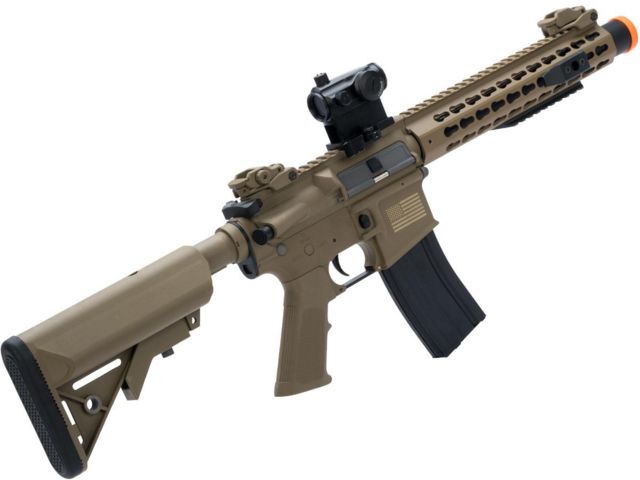 Matrix Sportsline M4 RIS Airsoft AEG Rifle w/G2 Micro-Switch Gearbox 10in Keymod w/Suppressor Dark Earth Large - Matrix