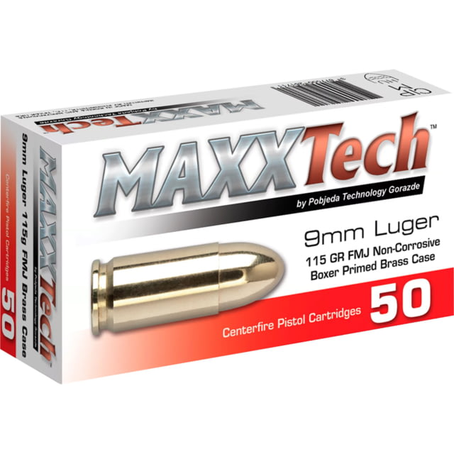 XTECH 9mm 115 Grain Full Metal Jacket Pistol 50 Rounds Ammo
