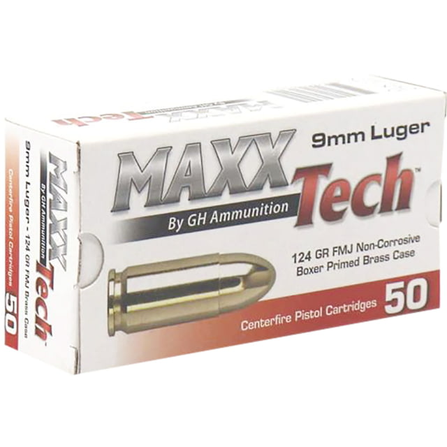 xTech 9mm Luger 124 Grain Full Metal Jacket Pistol 50 Rounds Ammo