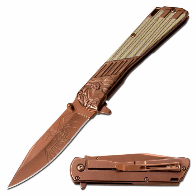 MC Masters Collection  Spring Assisted Knife 3.5in 3CR13 Stainless Steel Spear Point Bronze Blade Stainless Steel Handle Bronze - Mc Masters Collection