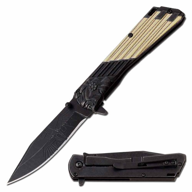 MC Masters Collection  Spring Assisted Knife 3.5in 3CR13 Stainless Steel Spear Point Bronze Blade Stainless Steel Handle Dark Stonewash - Mc Masters Collection