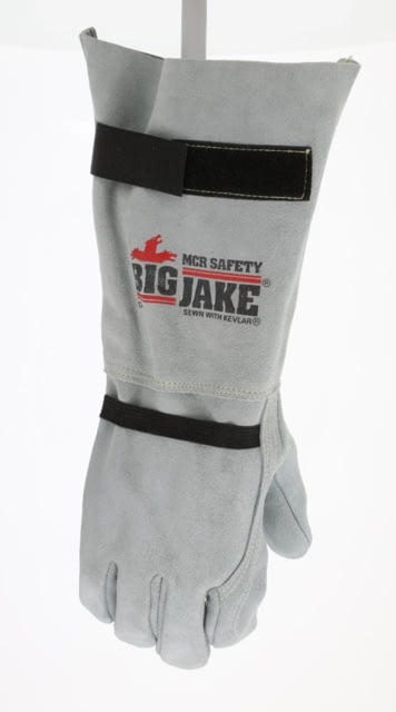 MCR Safety Big Jake Full Leather Back Work Gloves 8in Leather Extended Gauntlet Bell Cuff Inside Double Leather Palm Gray X - Large - Mcr Safety