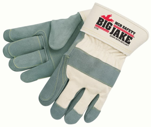 MCR Safety Big Jake Premium A+ Side Leather Palm Work Gloves w/2.75 Inch Safety Cuff & Double Palm and Fingers - Men's Extra Large - MCR Safety