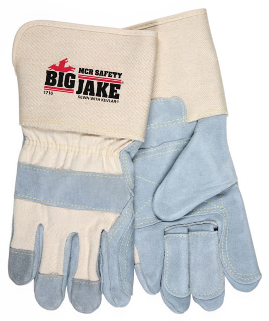MCR Safety Big Jake Premium A+ Side Leather Palm Work Gloves w/4.5 Inch Safety Cuff & Double Palm and Fingers - Men's Extra Large - MCR Safety