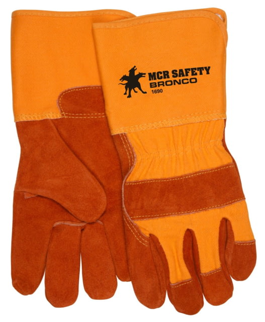 MCR Safety Bronco Split Leather Palm Work Gloves w/Gauntlet Cuff - Men's Large - Mcr Safety