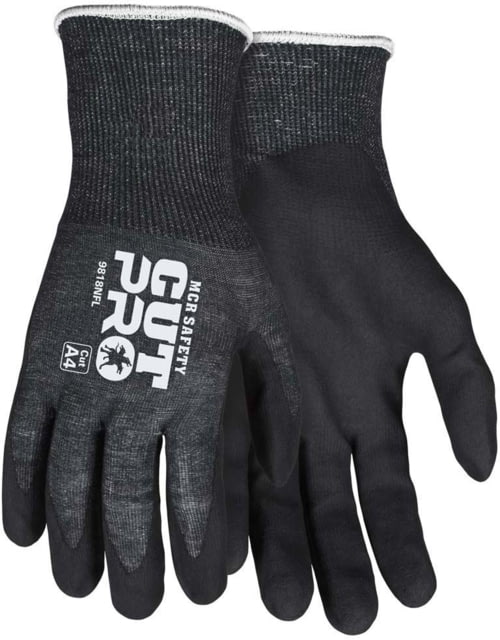 MCR Safety Cut Pro 18-Gauge ARX Aramid Work Gloves w/Nitrile Foam Coated Palm & Fingertips Black 2XS
