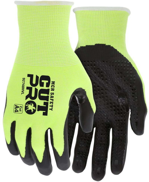 MCR Safety Cut Pro 18-Gauge HyperMax Hi Vis Cut Resistant Work Gloves w/Nitrile Micro Dotted Palm Lime/Black Extra Large