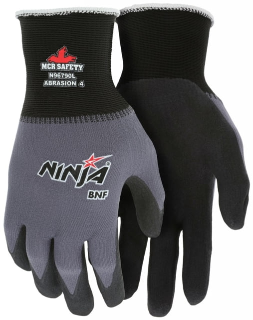MCR Safety Ninja BNF Work Gloves 15 Gauge Nylon/Spandex Shell NFT Coated Palm and Fingertips Black/Gray Medium - Mcr Safety