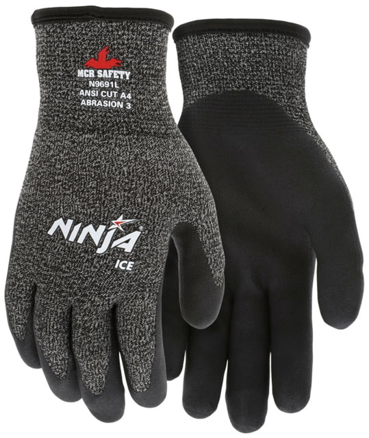 MCR Safety Ninja Ice Insulated Cut Resistant Work Gloves 15 Gauge Nylon with Acrylic Terry Interior Black Large - Mcr Safety