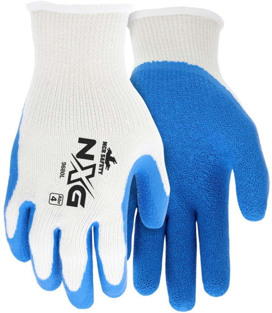 MCR Safety NXG 10-Gauge Cotton/Polyester Work Gloves w/Blue Latex Palm & Fingertips White/Blue 2XL