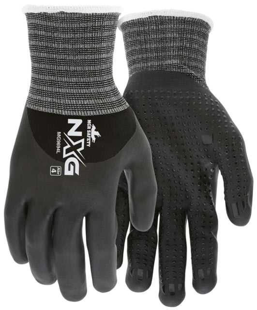 MCR Safety NXG Work Gloves 15 Gauge Nylon Spandex Shell Bi-Polymer Coated Palm Fingers and Over Knuckles Nitrile Dotted Palm Black X - Large - Mcr Safety