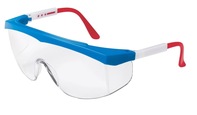 MCR Safety  ST1 Series Safety Glasses Wrap-Around Lens Design with Built-In Side Shields Clear Lens/ Rew White Blue Frame One Size - MCR Safety