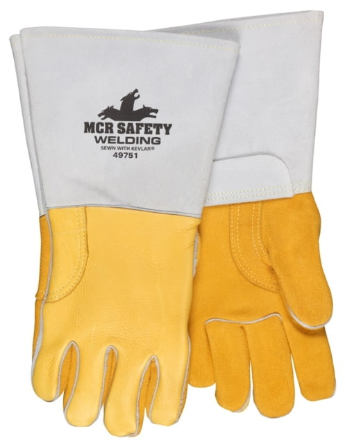 MCR Safety Welding Premium Grain Elkskin Leather Work Gloves Cotton/Foam Lined Back Sewn with DuPont Kevlar Gold and Gray X - Large - Mcr Safety