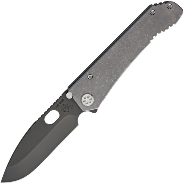 Medford 187 DP Framelock Folding Knife 4in Black Pvd Coated D2 Tool Steel Drop Point Tumbled Finish Titanium Handle Thumb Pull Thumb Stud Pocket Clip - Medford