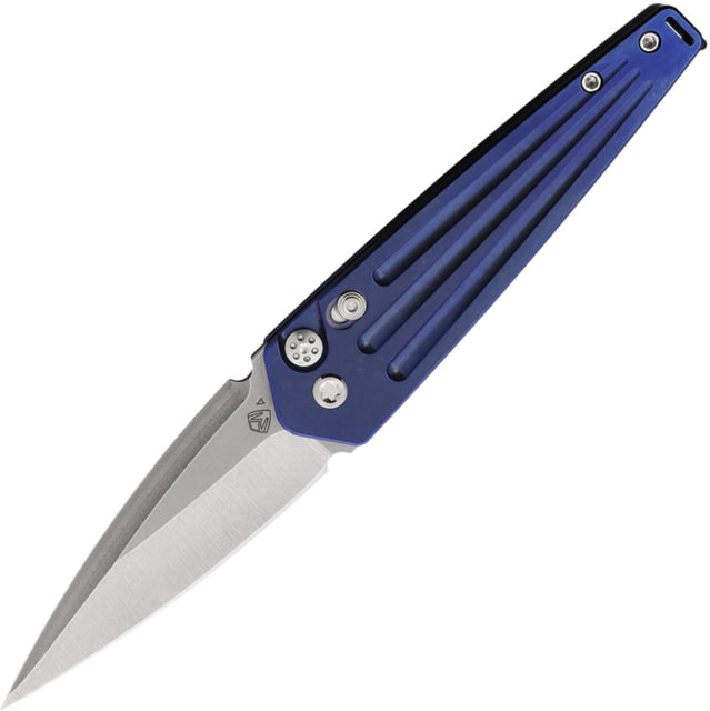 Medford Auto Nosferatu Button Lock Automatic Folding Knife 3.5in S45VN Stainless Tumbled Finish Blue Titanium Handle MDNATQ37A2TS - Medford