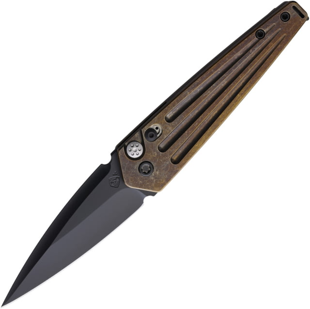 Medford Auto Nosferatu Button Lock S35 Automatic Folding Knife 3.5in S35VN Black DLC Coated Blade Bronze PVD Coated Titanium Handle - Medford