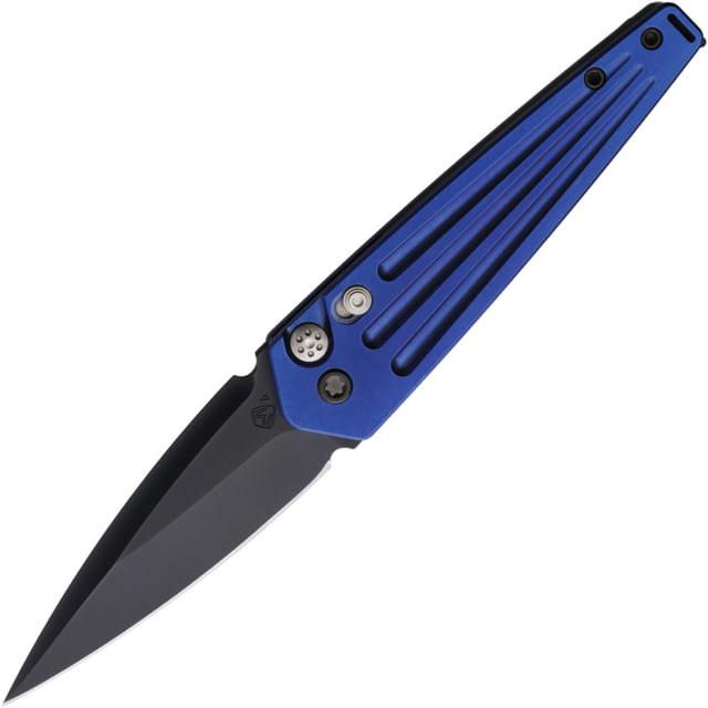 Medford Auto Nosferatu Button Lock S35 Automatic Folding Knife 3.5in S35VN Black DLC Coated Blade Blue Anodized Titanium Handle - Medford