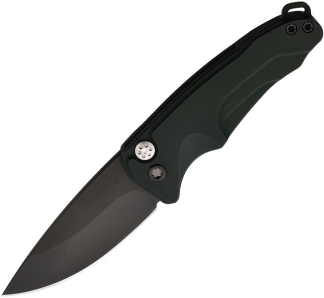 Medford Auto Smooth Criminal Button Automatic Folding Knife 3in S35VN Stainless Black PVD Drop Point Blade OD Green Anodized Aluminum Handle - Medford
