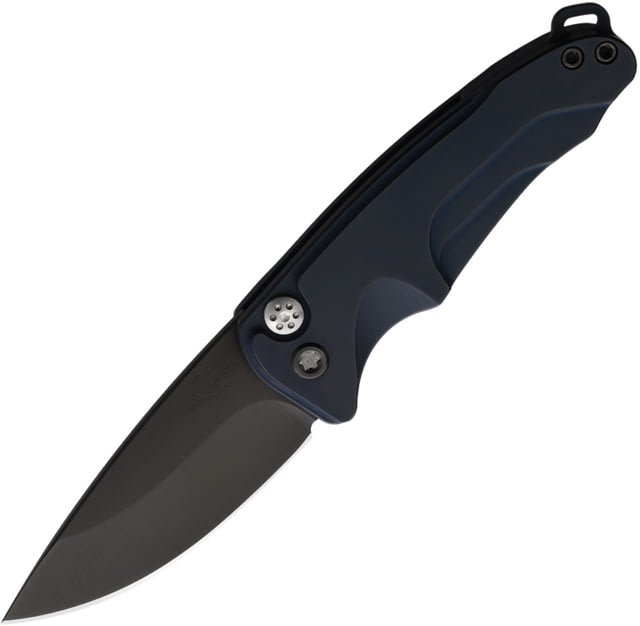 Medford Auto Smooth Criminal Button Automatic Folding Knife 3in S35VN Stainless Black PVD Drop Point Blade Blue Anodized Aluminum Handle MDA39SPQ44AU - Medford