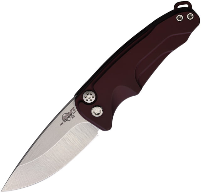 Medford Auto Smooth Criminal Button Automatic Folding Knife 3in S35VN Stainless Tumbled Finish Drop Point Blade Burgundy Anodized Aluminum Handle - Medford