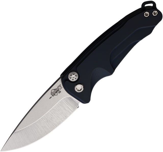 Medford Auto Smooth Criminal Button Automatic Folding Knife 3in S35VN Stainless Tumbled Finish Drop Point Blade Blue Anodized Aluminum Handle - Medford