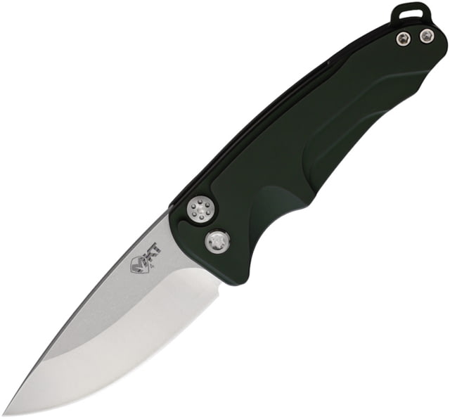 Medford Auto Smooth Criminal Button Automatic Folding Knife 3in S35VN Stainless Tumbled Finish Drop Point Blade Green Anodized Aluminum Handle - Medford