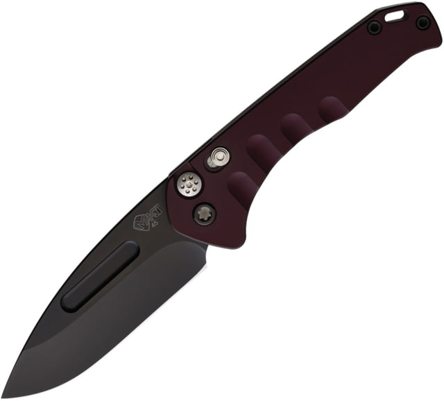 Medford Swift Red Automatic Folding Knife 4.38in Closed 3.38in Black PVD Coated S45VN Stainless Drop Point Blade Red PVD Coated Titanium Handle - Medford
