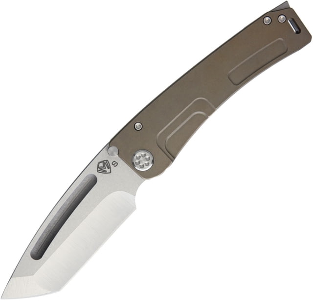 Medford Marauder H Framelock Folding Knife 4.25in Tumbled Finish S35Vn SS Tanto Blade Bronze Anodized Titanium Handle Thumb Stud Pocket Clip Green - Medford