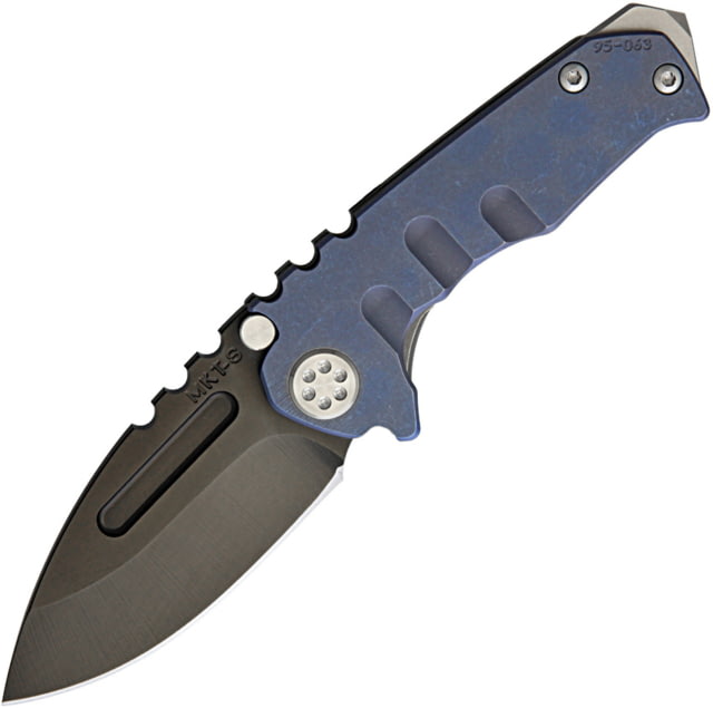 Medford Micro Praetorian Framelock Folding Knife 2.75" black PVD coated S35VN stainless blade Blue anodized titanium handle with Tumbled finish - Medford