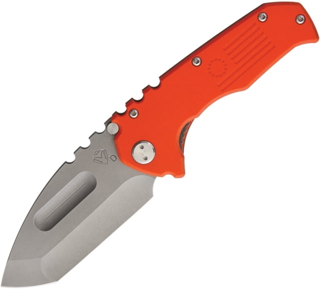 Medford Praetorian Linerlock Folding Knife 4in Tumbled Finish D2 Tool Steel Tanto Blade Orange G10 Handle Thumb Stud Pocket Clip - Medford