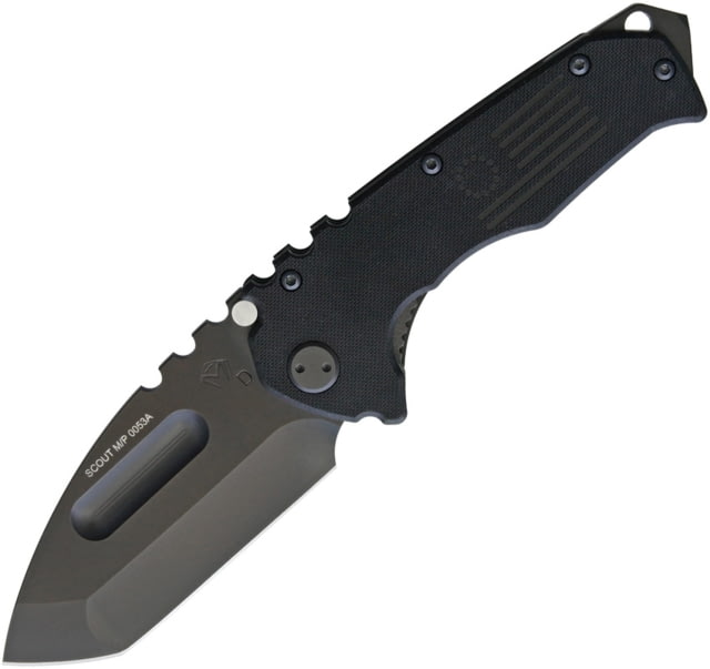 Medford Praetorian Scout Folding Knife 4in Black Pvd Coated D2 Tool Steel Tanto Blade Black G10 Handle Thumb Stud Pocket Clip Black Padded Nylon - Medford
