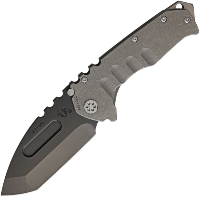Medford Praetorian T Framelock Folding Knife 3.75in Black Pvd Coated S35Vn SS Tanto Blade Tumbled Finish Titanium Handle Glass Breaker Thumb Stud - Medford