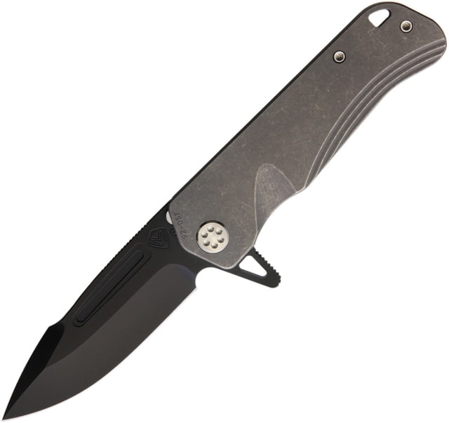 Medford Proxima Framelock Folding Knife 3.75in Black Pvd Coated S35Vn SS Blade Tumbled Finish Titanium Handle Thumb Stud Pocket Clip Watertight - Medford