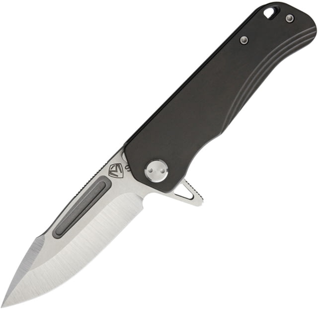 Medford Proxima Framelock Folding Knife 3.75in Tumbled Finish S35Vn SS Drop Point Black Anodized Titanium Handle Thumb Stud Pocket Clip OD Green - Medford