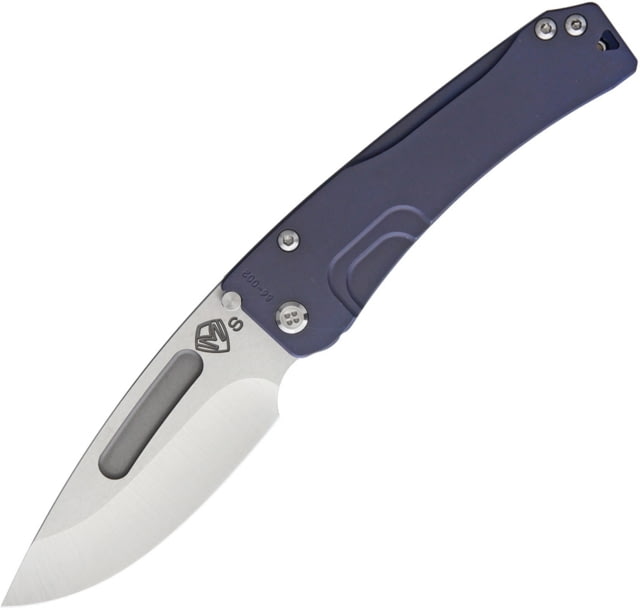 Medford Slim Midi Framelock Folding Knife 3.5in Tumbled Finish S35Vn SS Drop Point Blue Anodized Titanium Handle Thumb Stud Pocket Clip Watertight - Medford