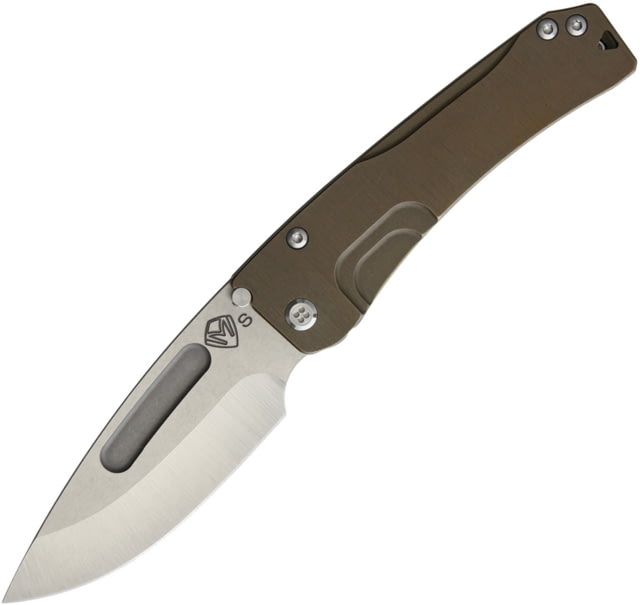 Medford Slim Midi Framelock Folding Knife 3.5in Tumbled Finish S35Vn SS Drop Point Bronze Anodized Titanium Handle Thumb Stud Pocket Clip OD Green - Medford