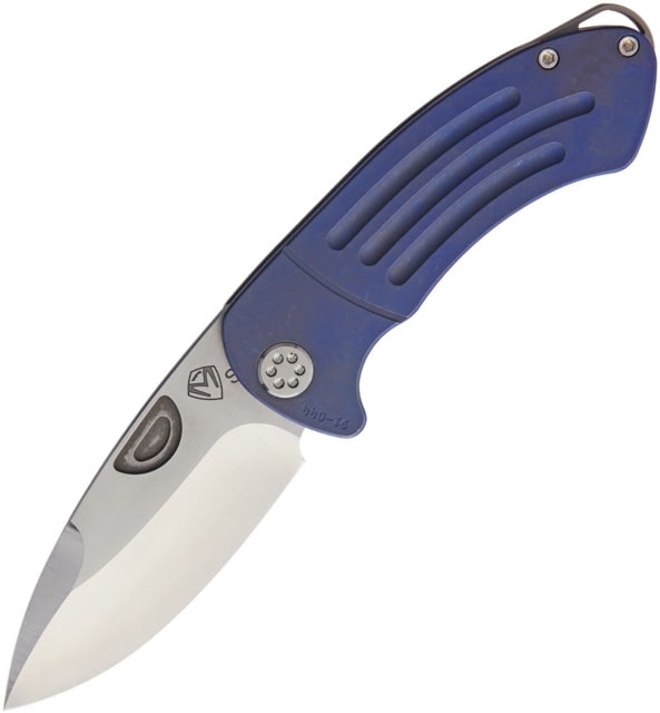 Medford Theseus Framelock Blue Folding Knife 3.63in Satin S35Vn SS Drop Point Blue Anodized Titanium Handle Pocket Clip Water Tight Storage Case - Medford
