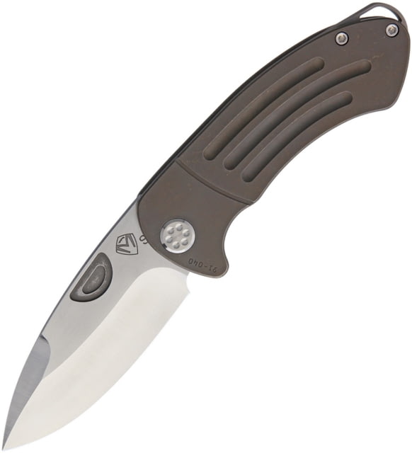 Medford Theseus Framelock Bronze Folding Knife 3.63in Satin S35Vn SS Drop Point Bronze Anodized Titanium Handle Pocket Clip Water Tight Storage Case - Medford