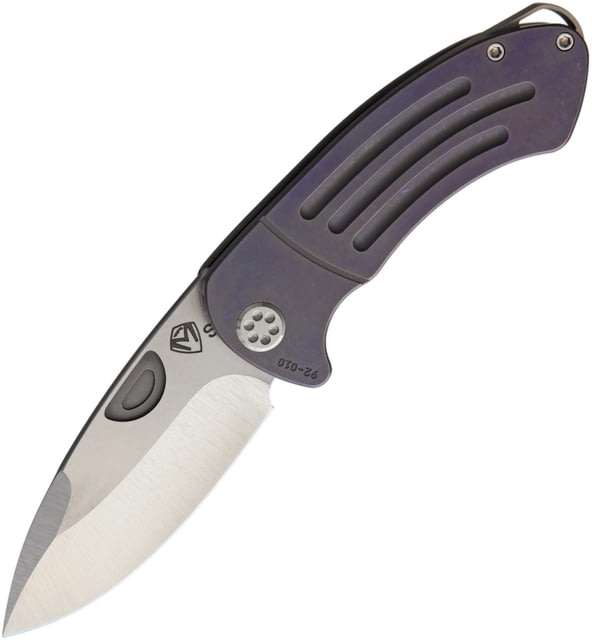 Medford Theseus Framelock Folding Knife 3.63in Satin S35Vn SS Drop Point Purple Anodized Titanium Handle Pocket Clip Watertight Case - Medford