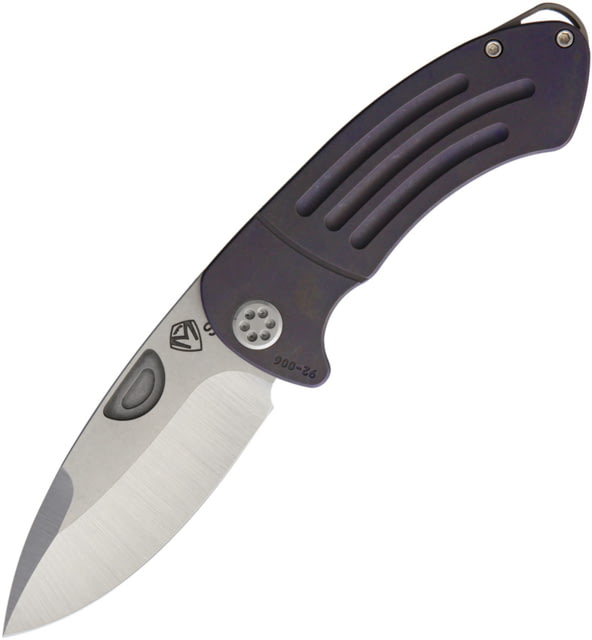 Medford Theseus S35VN Framelock Folding Knife 3.5" tumbled finish S35VN stainless drop point bla Purple anodized titanium handle - Medford