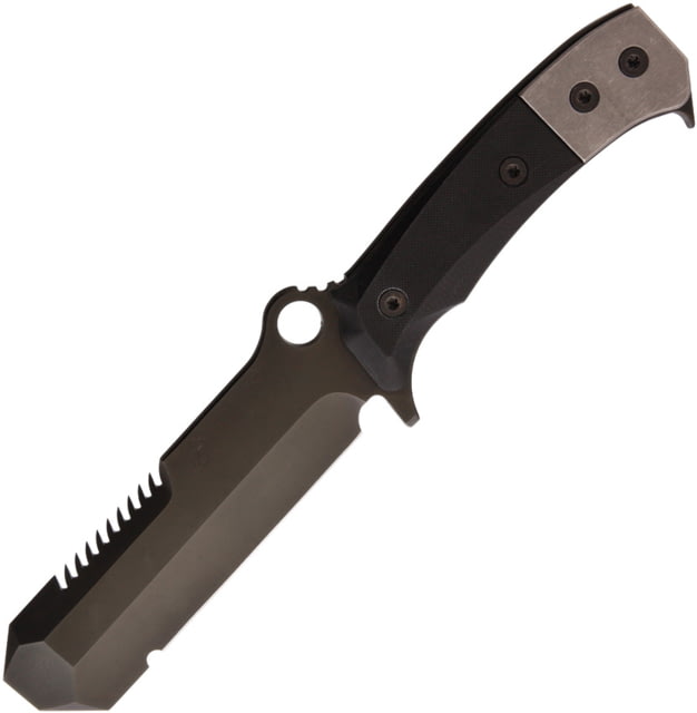 Medford USMC EOD-1 Knife 5.5" black PVD coated sawback 3V steel blunt tip b Black G10 and titanium handle - Medford